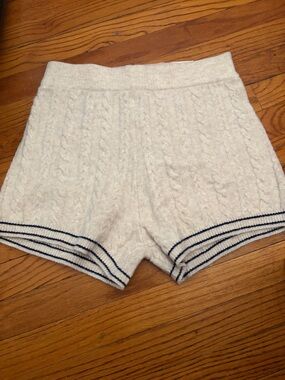 PINK Victoria's Secret Cream Cable Knit Athletic Shorts with Navy Trim